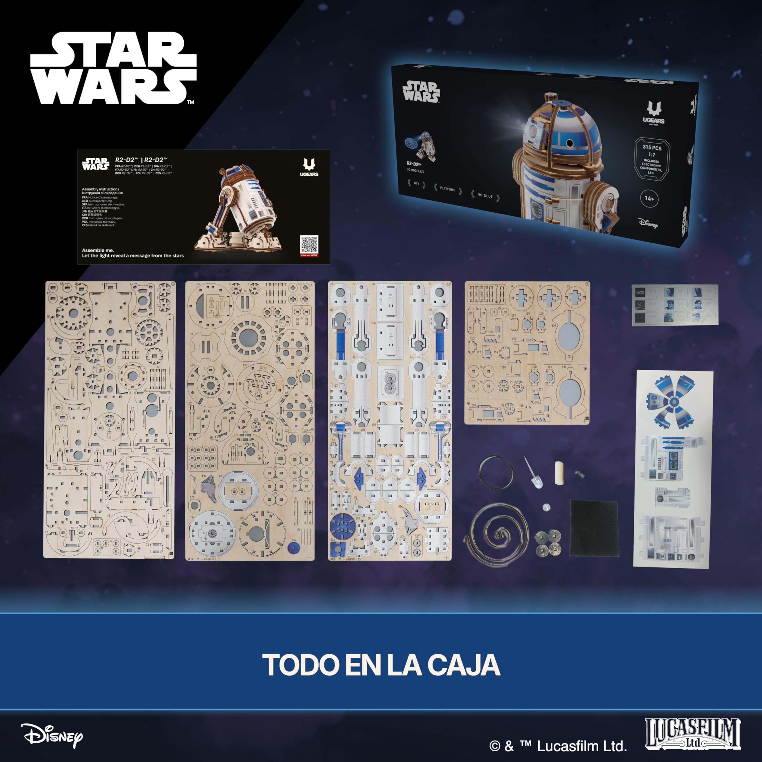 UGEARS Star Wars ™ R2-D2 ™ - Puzzle 3D, maquetas para Construir Adultos, Kit Manualidades Adultos, maquetas para Montar, Puzzle Madera, modelismo, Figuras Star Wars, r2d2 La Guerra de Las Galaxias