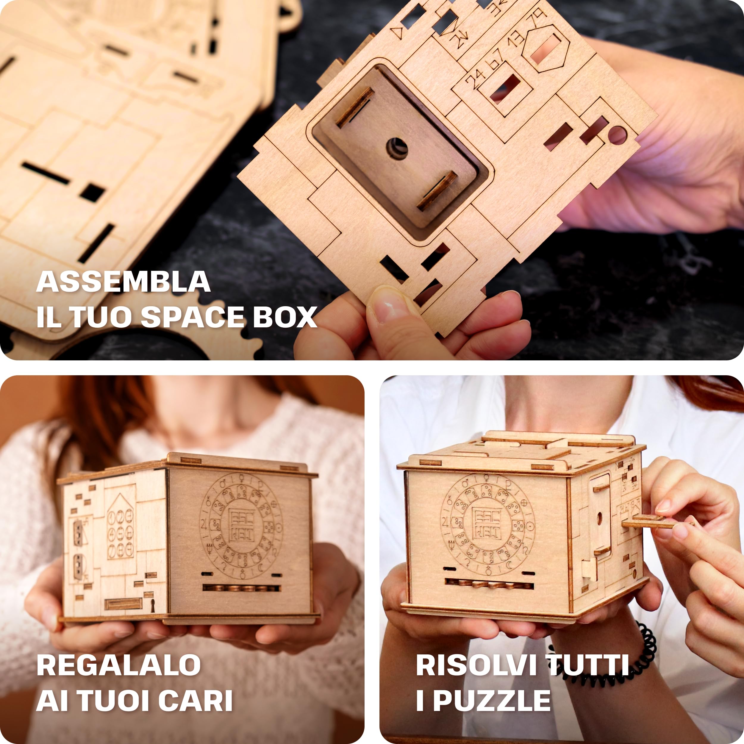 ESC WELT Space Box Puzzle 3D - Scatola Rompicapo di Legno 3 in 1 - Pasqua Scatola Puzzle per Bambini e Adulti - Modellismo da Costruire - Puzzle in Legno 3D - Gioco di Escape Room - Kit Modello