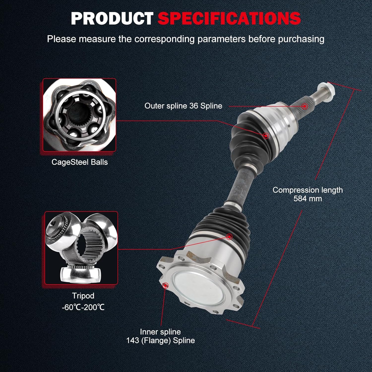 cciyu 66-1626HD Front Left/Right CV Axle Shaft Assembly for Chevrolet 2015-2020,for GMC 2015-2020 4WD