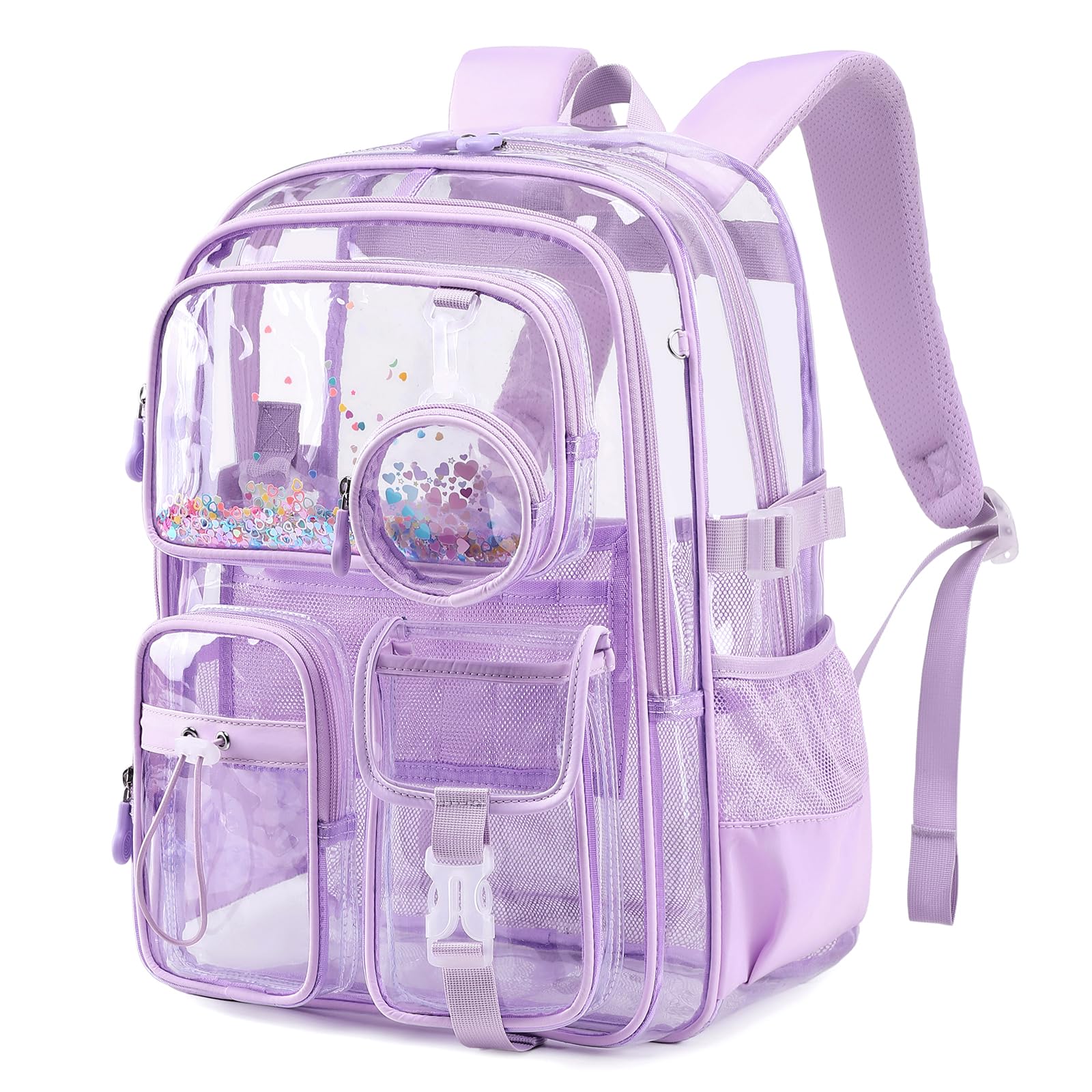 ASKSKY Clear Backpacks for Stadium Events Heavy Duty Clear Bookbag for School Girls Transparent Back Pack, Purple