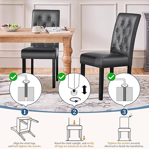 Miniatura 60 de Yaheetech Juego de 4 sillas de comedor de piel sintética de estilo moderno con patas de madera maciza y acolchado con botones para la cocina del