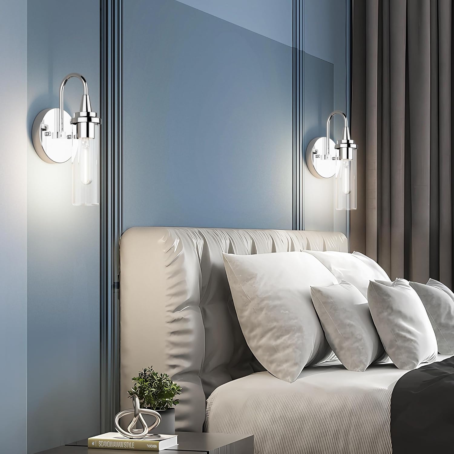 Aipsun Chrome Wall Sconces Set of Two, Sconces Wall Lighting Hardwired Wall Sconce Indoor Wall Light for Living Room Hallway (Exclude Bulb)
