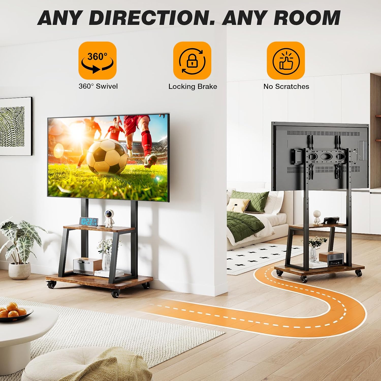 5Rcom Mobile TV Cart for 37"-75" TVs, Heavy Duty Rolling Stand with Wheels