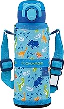 Zojirushi Water Bottle, 480ml (16.2 fl oz), 【Easy for Children to Use】, Easy to Clean, Seamless Spout, Kids, for School Entrance, with Pouch, Keeps Hot and Cold, One-Touch Mug, Dinosaur Blue, SM-UA48
