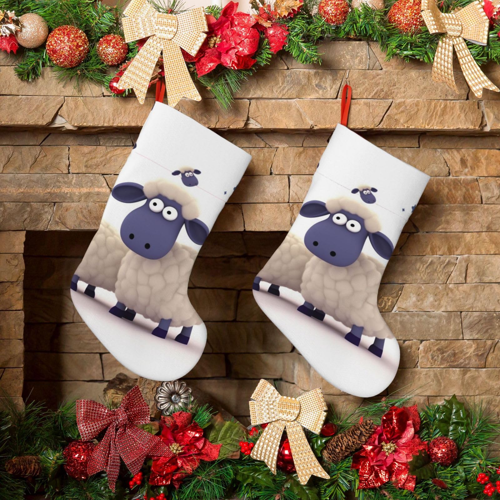 KLOPH Christmas Stockings 18" Personalized Xmas Stocking Sheep Decoration Stocking Hanging Fireplace Stocking for Holiday Xmas Tree Christmas Fireplace Decor