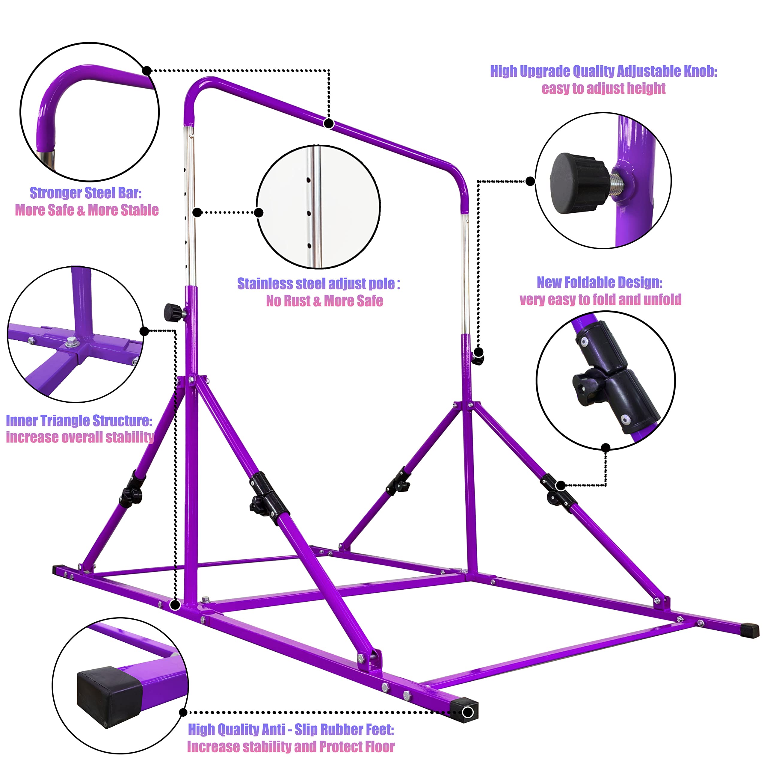 MARFULA Upgrade Foldable Gymnastic Bar with Mat for Kids Ages 312, 200