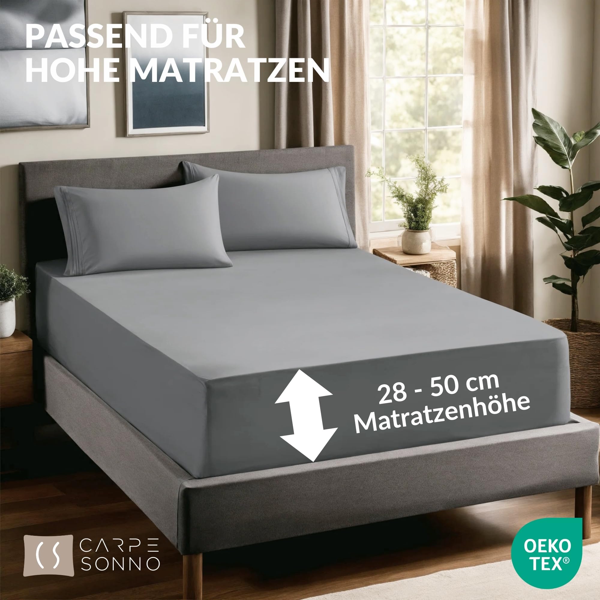 Carpe Sonno Spannbettlaken 140-160x200 cm – Dunkelgrau, Boxspringbett