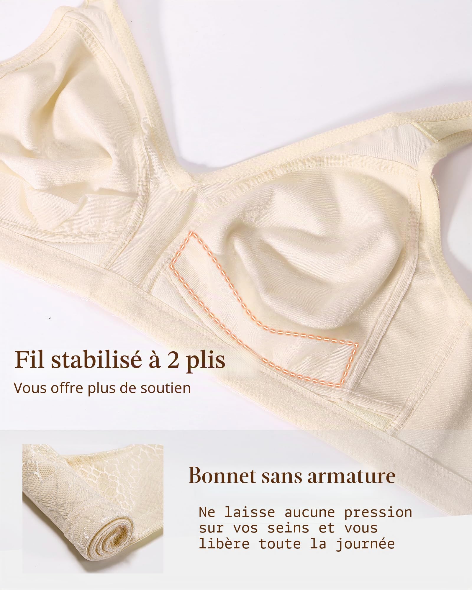 Lemorosy Soutien-Gorge Minimiseur Femme sans Armature(Beige,90E) | Grandes Tailles Confort Bonnets emboîtants Sans rembourrage Bretelles larges Pour un usage quotidien
