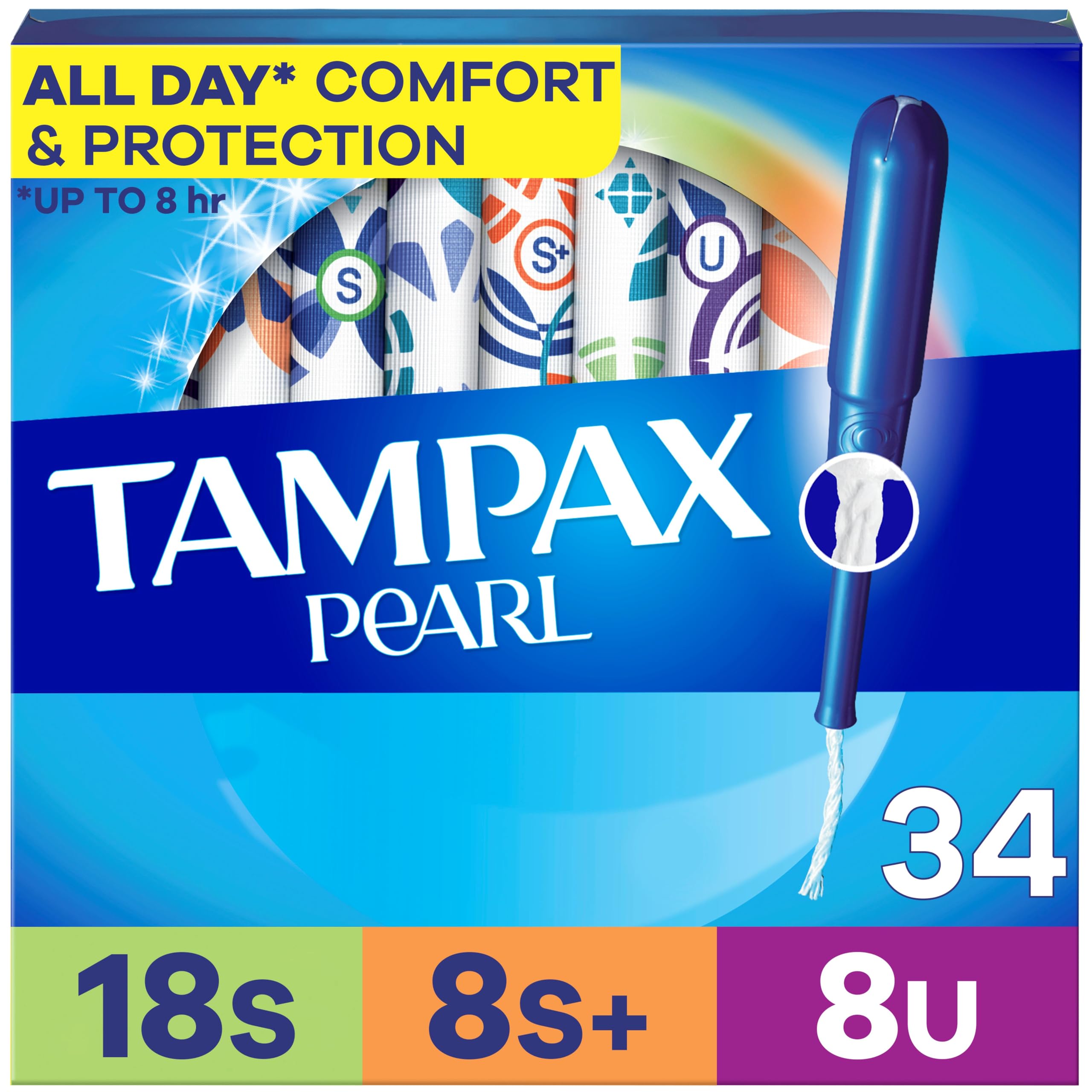 Tampax Pearl Tampons Trio Pack, Super/Super Plus/Ultra Absorbency with BPA-Free Plastic Applicator and LeakGuard Braid, Unscented, 34 Count