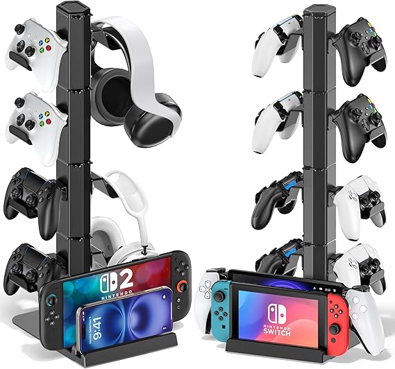 Gaming Headset & Controller Holder Stand for Gamer Gift, Gaming Headphone Desk Organizer Storage with Cable Hook for Xbox/ PS5/ PS4/ Controller, Nintendo Switch 1/ 2/ PS Portal Console/ Remote & Phone