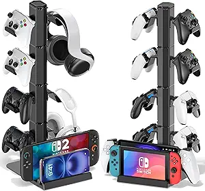 Gaming Headset & Controller Holder Stand for Gamer Gift, Gaming Headphone Desk Organizer Storage with Cable Hook for Xbox/ PS5/ PS4/ Controller, Nintendo Switch 1/ 2/ PS Portal Console/ Remote & Phone