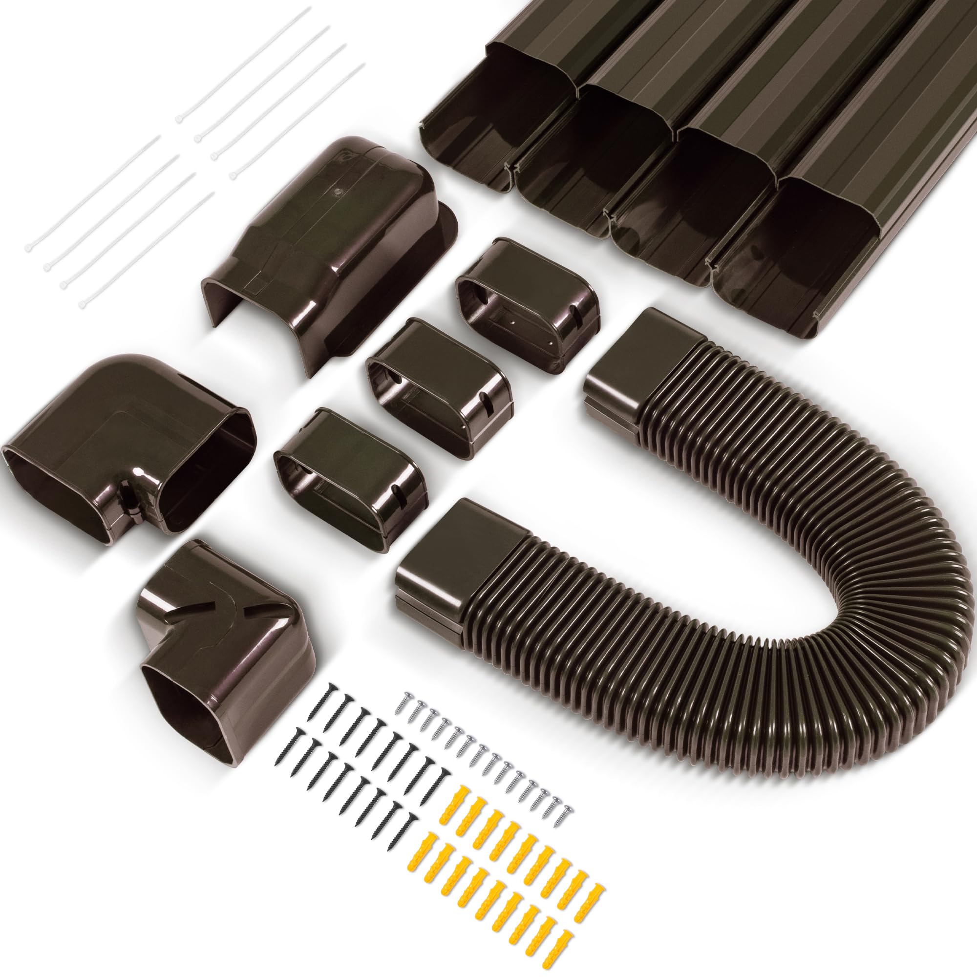 KuriProtect 4”W 16.5Ft Decorative PVC Line Set Cover Kit for Mini Split Lineset Cover Kit for Air Conditioner & Heat Pump (Brown)