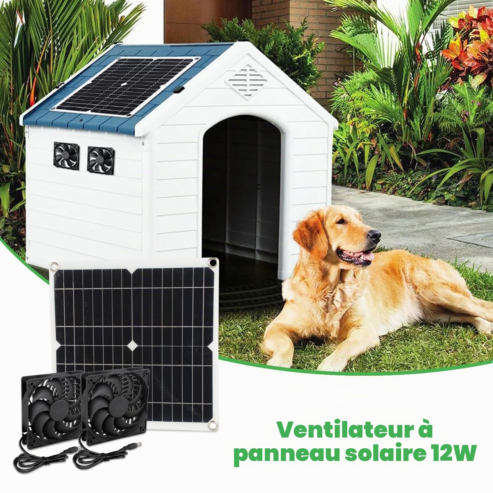 Ventilateur double panneau solaire 12 W, ventilateur d'extraction solaire, ventilateur solaire pour animaux de compagnie, serres, abris de jardin, ventilateur d'admission ou d'extraction