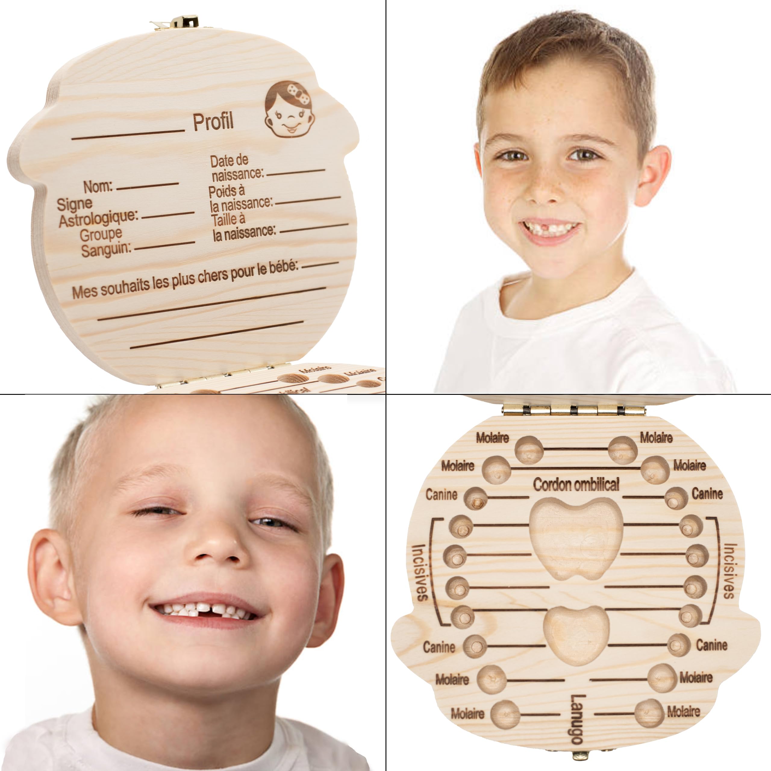 Pack Porte Souris et Boîte à Dents Bébé Garçon Fille. Boîte à Souvenirs pour Bébé. Cadeau Bebe. Cadeau Naissance. Bois Naturel. (Enfant).