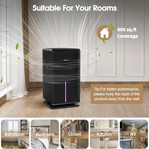 Miniatura 7 de Deshumidificadores para el hogar, deshumidificador mejorado de 101 onzas (800 pies cuadrados), deshumidificador silencioso para sótano, dormitorio,