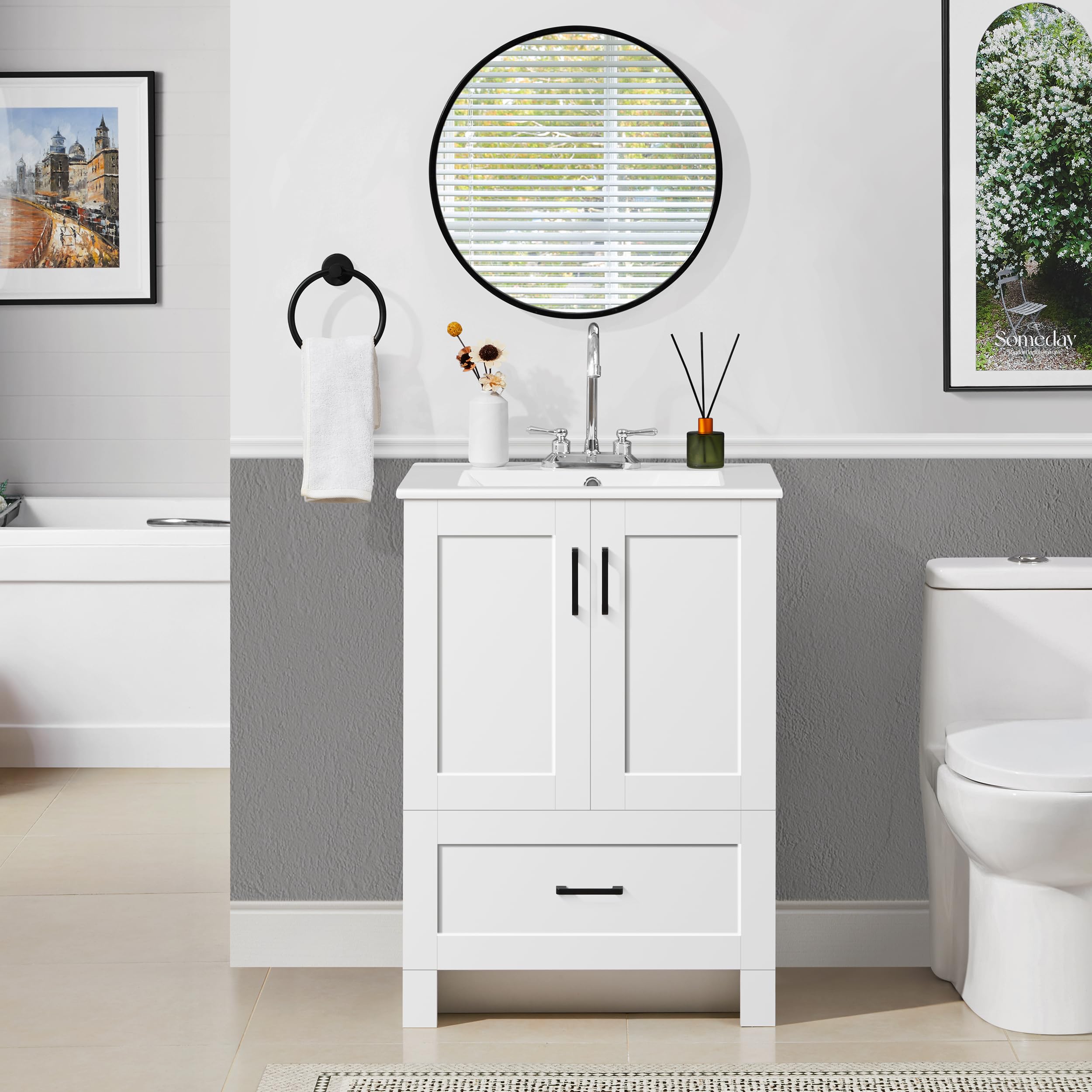 The 5 Best Bathroom Vanities in 2026 2 Yaheetech 24.5' Modern Bathroom Vanity with Ceramic Basin, Undermount Vanity Sin — product photo