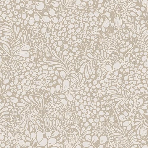 Heroad Papel tapiz floral bohemio para despegar y pegar, papel de contacto de flores silvestres beige, papel de contacto autoadhesivo para