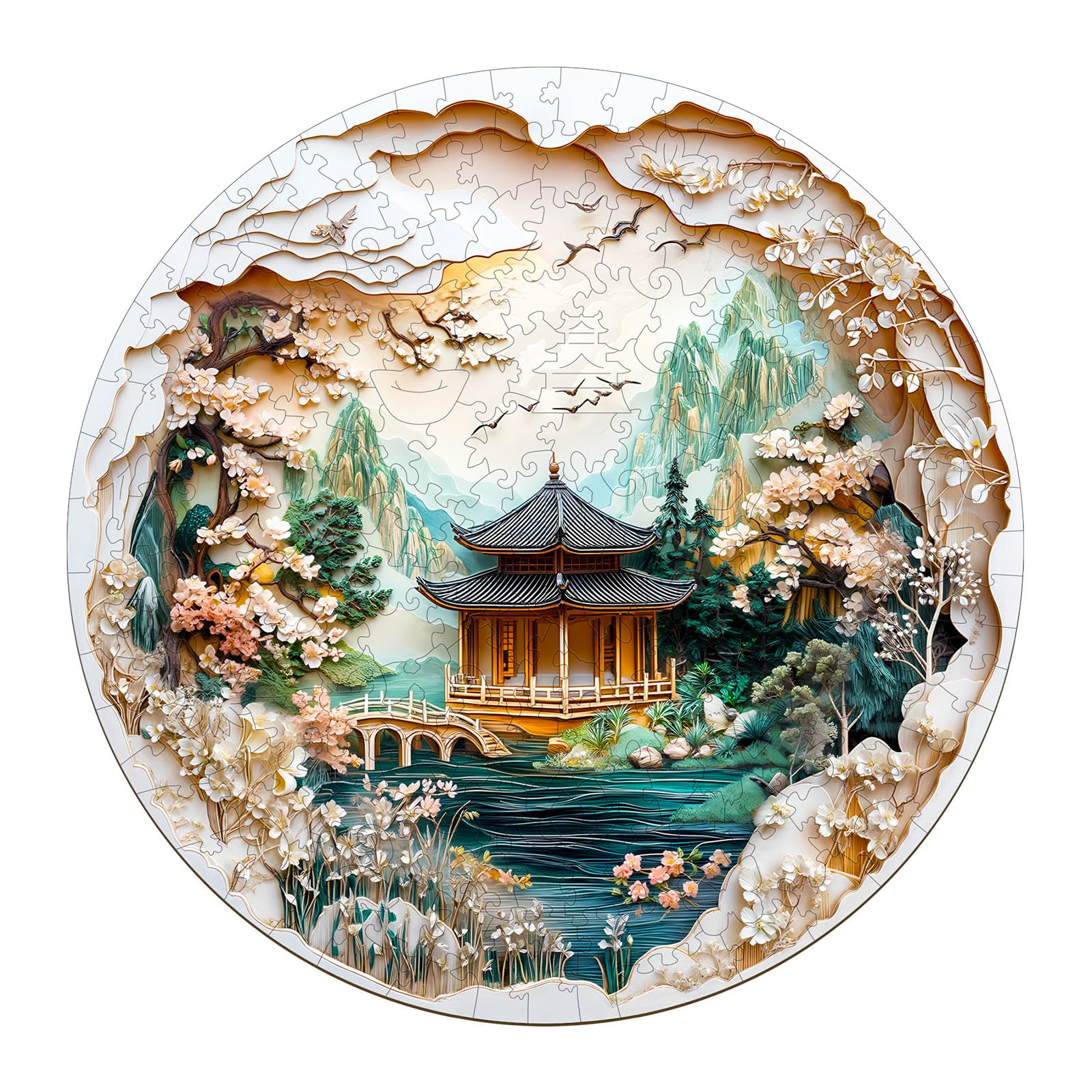 Holzpuzzle Erwachsene, Chinesische Landschaftsmalerei Wooden Puzzle Unregelmäßige Einzigartige Form Puzzleteile, 15+ Erwachsene Holz Puzzle Mit Geschenkbox Aus Holz