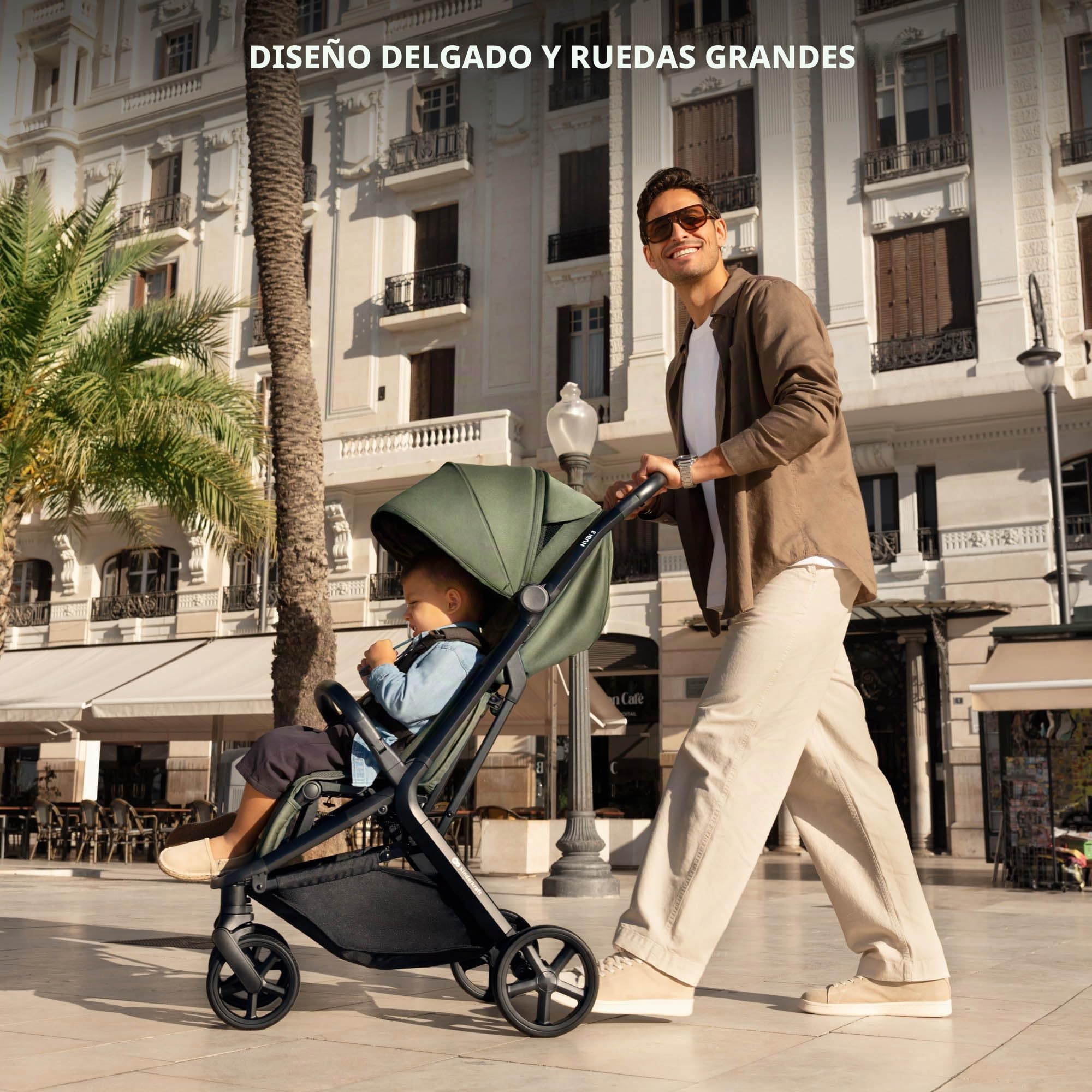 Kinderkraft NUBI 3 Silla de paseo compacta y ligera, hasta 22 kg, Buggy, con plegado automático, capota impermeable, UPF50+, Ligero 8,7 kg, posición reclinada, arnés de seguridad de 5 puntos, Verde