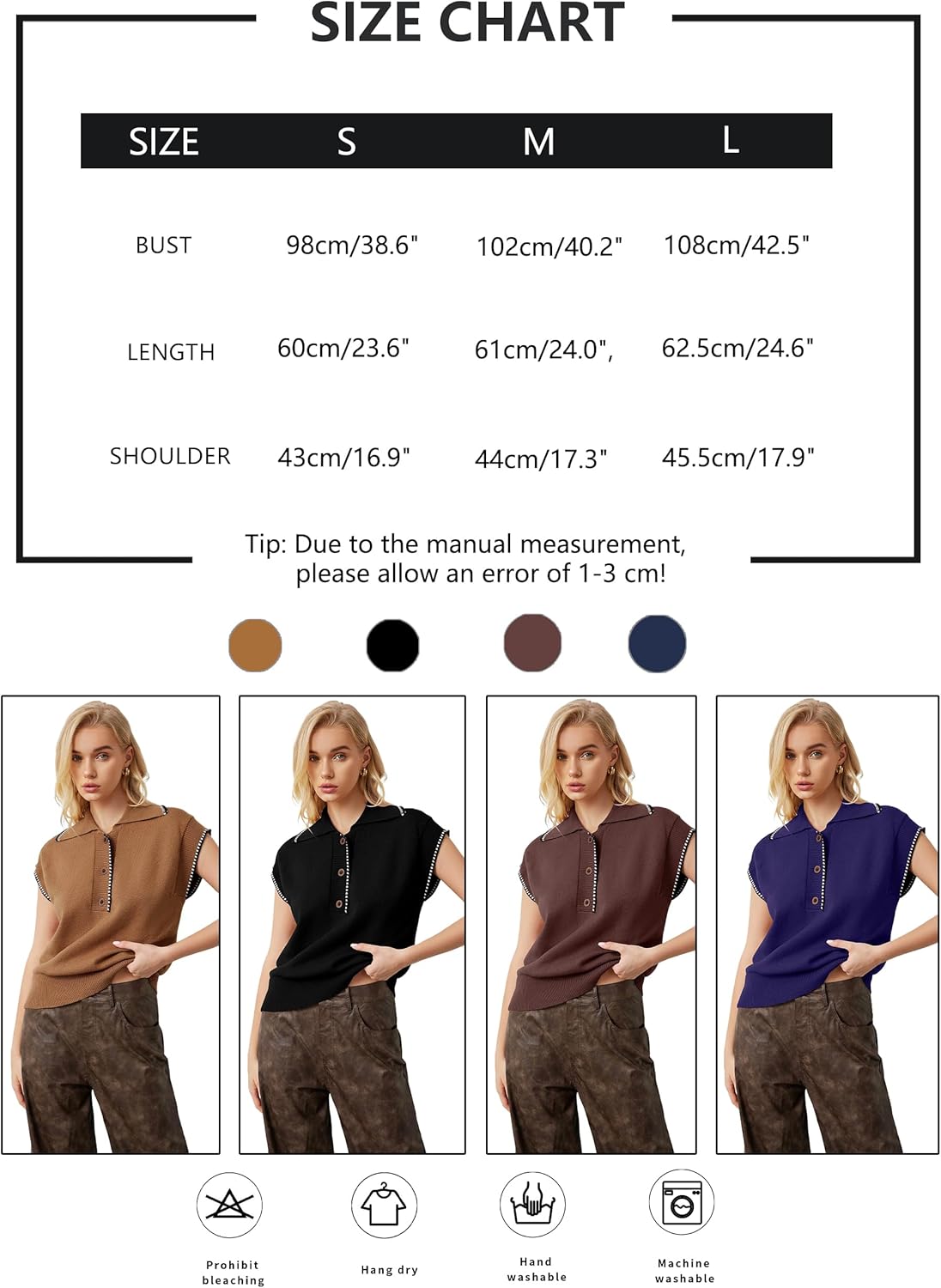 MISSACTIVER Women Casual Button Down Lapel Collar Sweater Vest Sleeveless Knit Loose Fit Stripe Trim Pullover Tank Tops