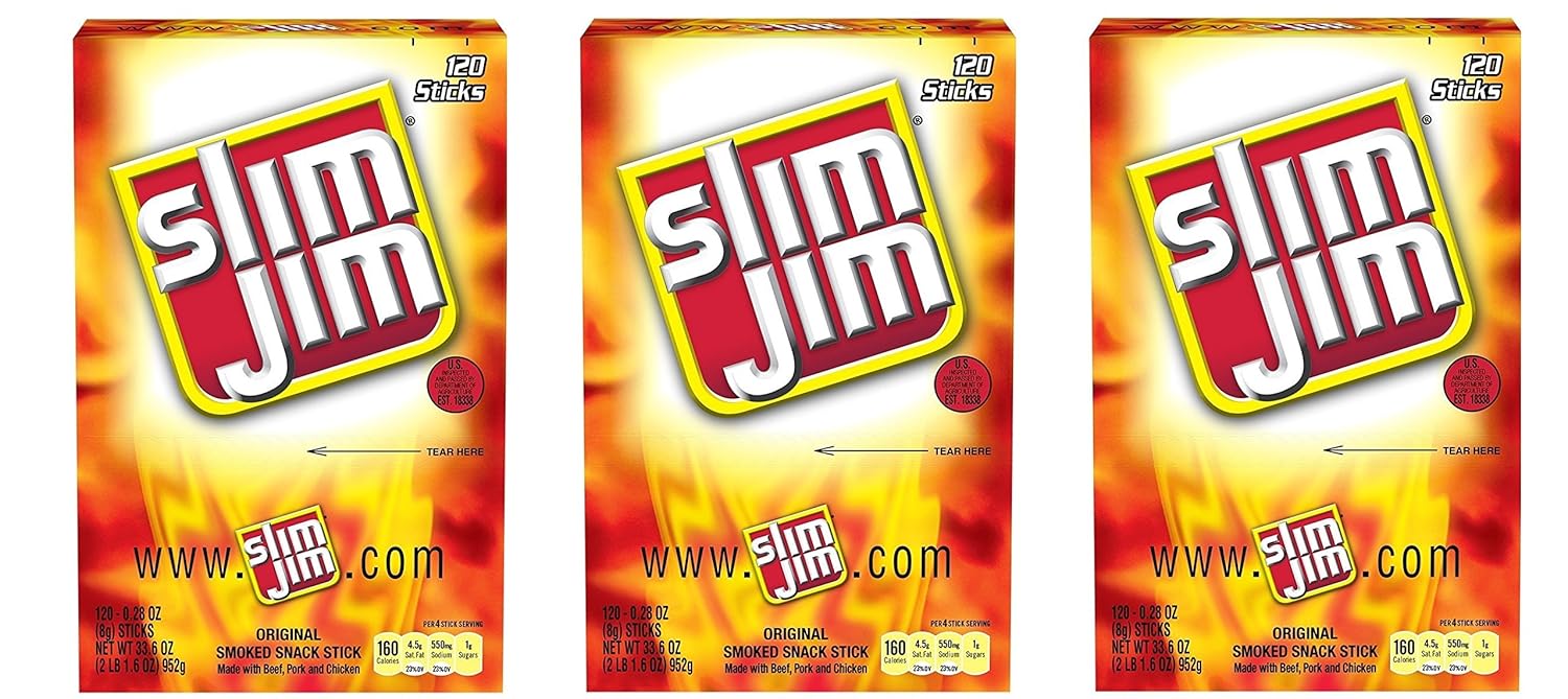 Slim Jim hphhxO Smoked Snack Sticks, Original.28 Ounce, 120 Count (Pack of 3)