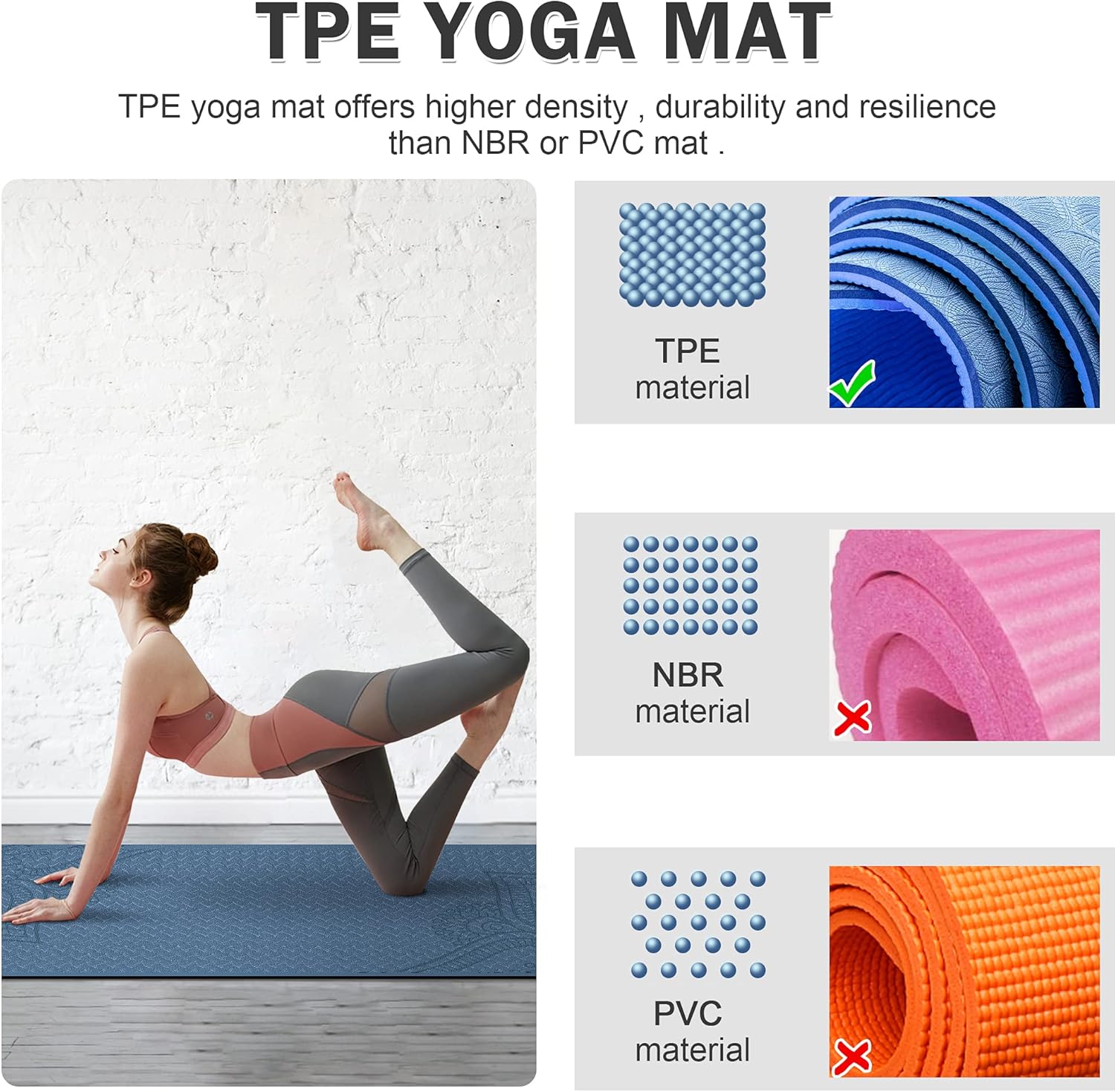 Yoga Mat Non Slip, Pilates Fitness Mats with Alignment Marks, Eco Friendly, Anti-Tear Yoga Mats for Women, Exercise Mats for Home Workout with Carrying Strap : Everything Else