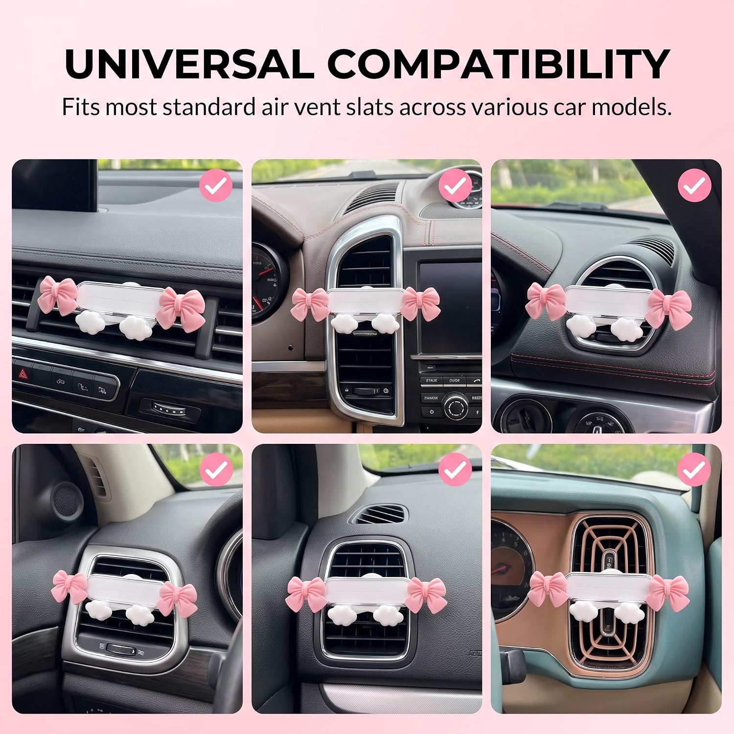 Bow Car Phone Holder, Cute Gravity Air Vent Cell Phone Mount, Secure Anti‑Drop Clamp Hands‑Free Navigation Stand, Fashion Auto Interior Decor Accessories for Women and Girls (White) image 4