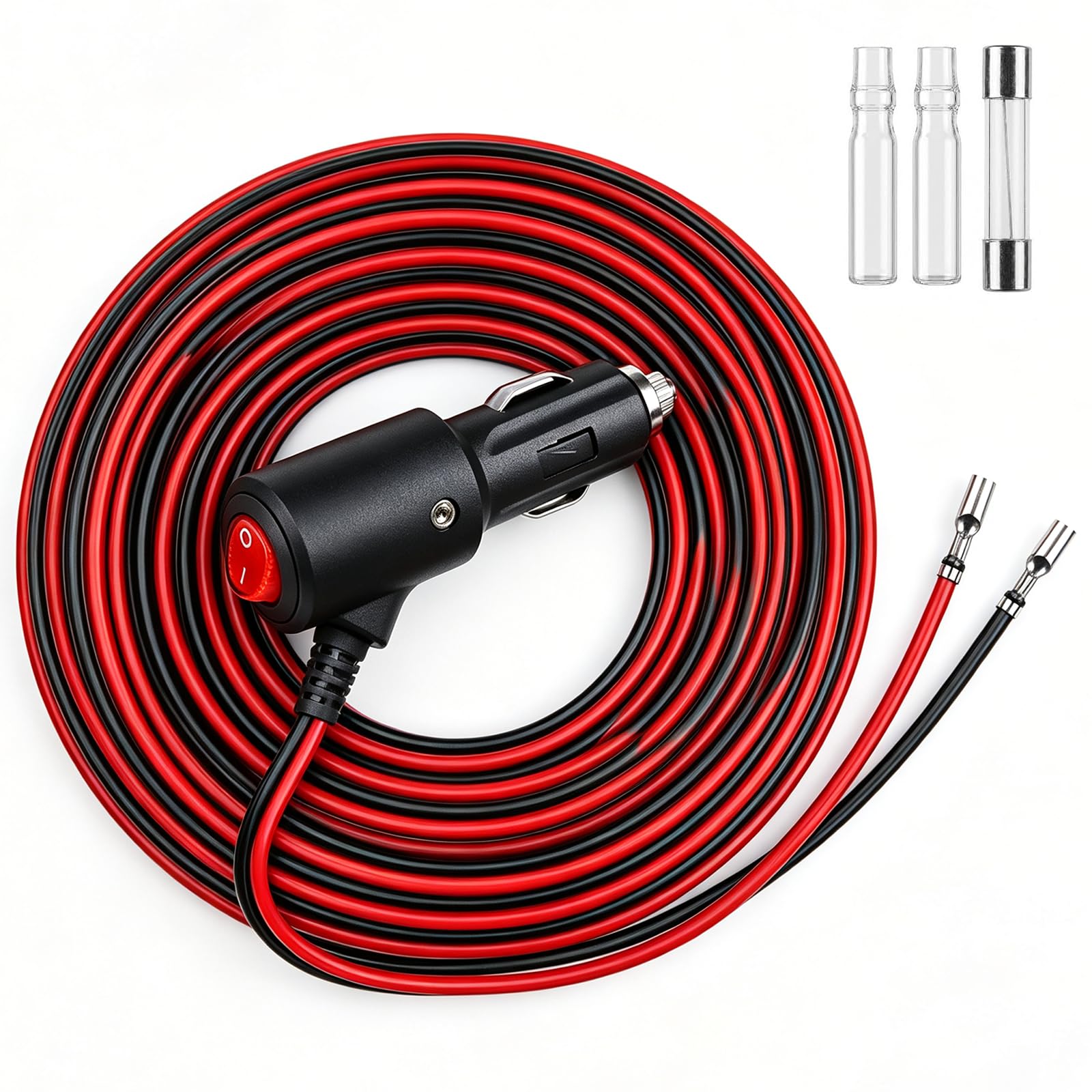 Prolunga Accendisigari Auto, 12 V-24 V 161AWG, Spinotto Maschio Auto con 15A Fusibile terminale O-Ring per Caravan Camper-2m