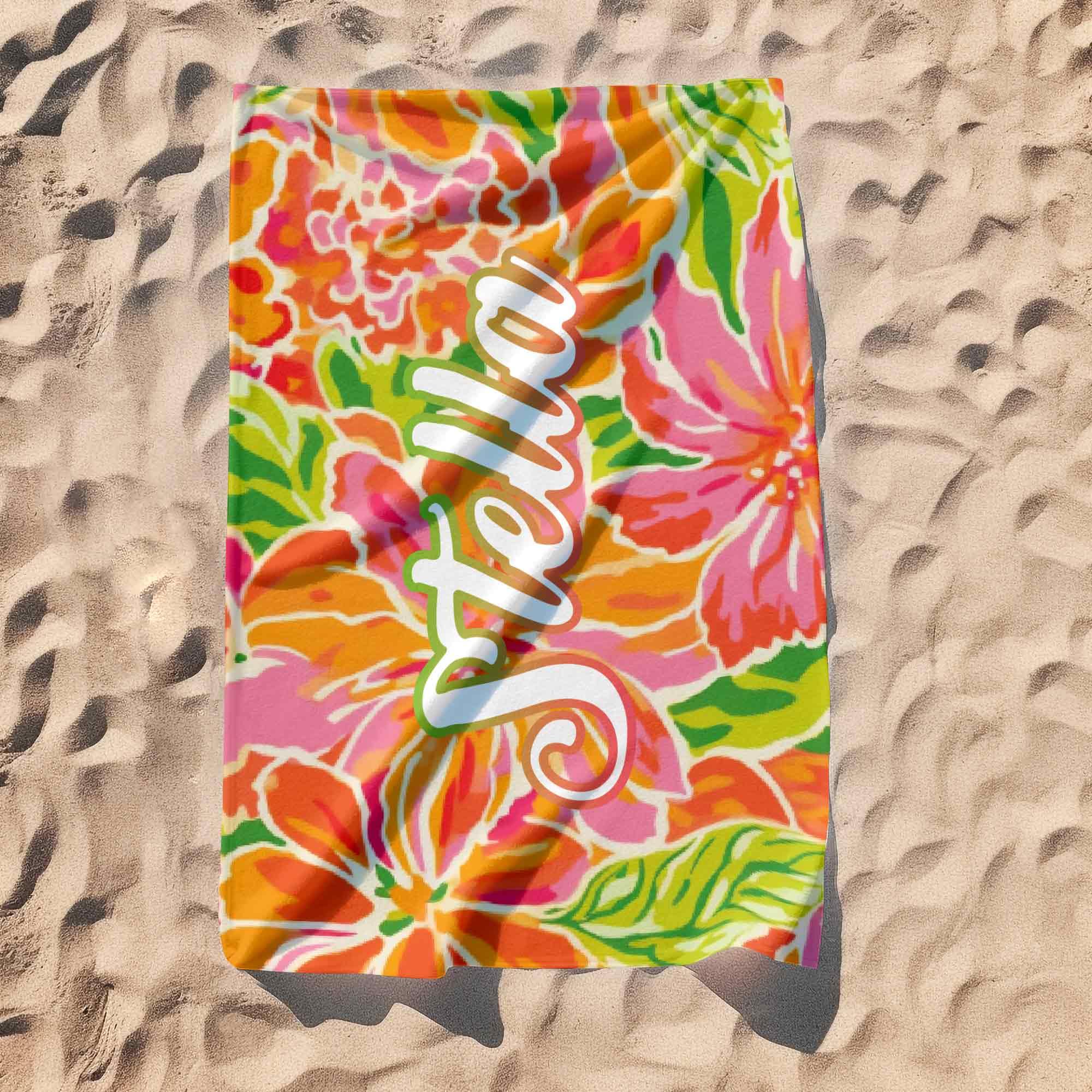 Print Maniacs Custom Personalised Tropical Floral Towel with Name Microfibre Beach Towel Large Quick Dry Lightweight Travel Towel Holiday Pool Gym Spa Gift