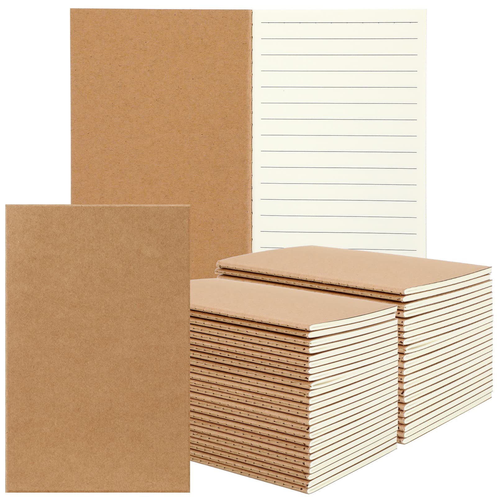 Tenare 30 Pcs A6 Notebooks Lined Bulk Blank Cover Journal Mini Notepads School Small Notebooks 60 Pages/ 30 Sheets Travel Pocket Notebooks for Memo Diary Office Supplies 5.51 x 3.54'' (Kraft Brown)