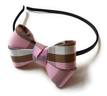 Mom's Darling Hair Accessories, Double Print Checkered Knot Bows Attached to Plastic Hairband Headband for Baby Girl/Girls/Women. Pack of 1 piece. Color-PINK