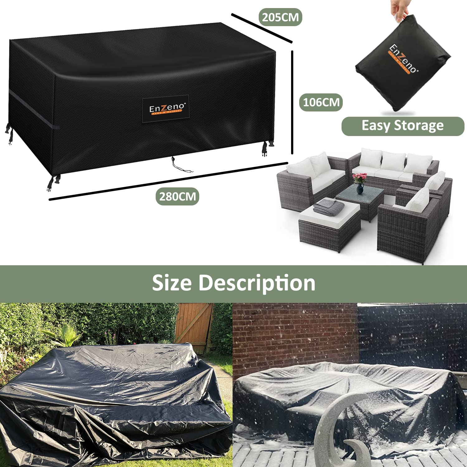 Large Garden Furniture Set Cover Waterproof for Outdoor, 280x205cm Outside Patio Furniture Covers for Chair and Table Rattan Sofa, Rectangular, Heavy Duty Oxford Fabric - Image 6