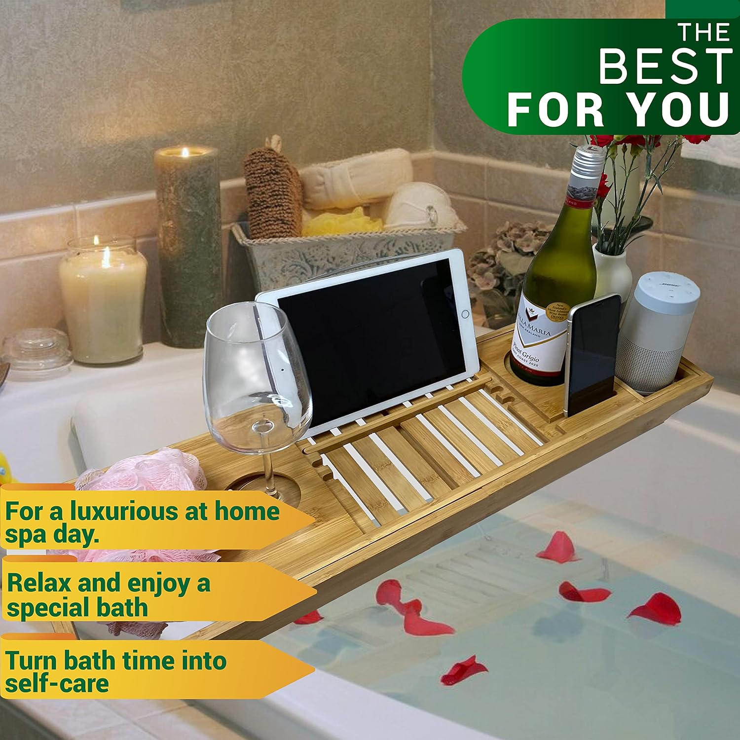 Bamboo Bath Tray Bath Tray For Tub Bamboo Caddy Tray Adjustable Bamboo Bathtub Tray : Home & Kitchen