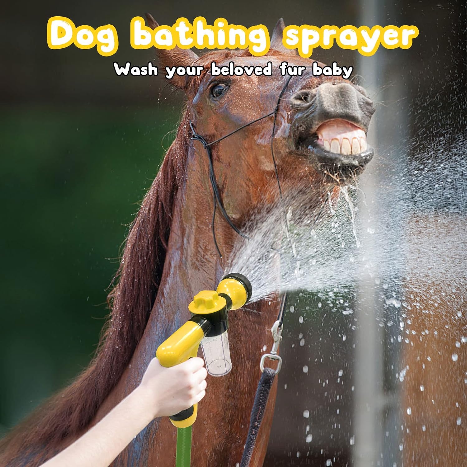 GINDOOR 6 Pieces Pet Bathing Tool Set Include Hose Spray Nozzle Livestock Foamer Soap Dispenser with Connectors and Dog Rubber Comb Brush, Dog Bathing Sprayer for Pets Showering