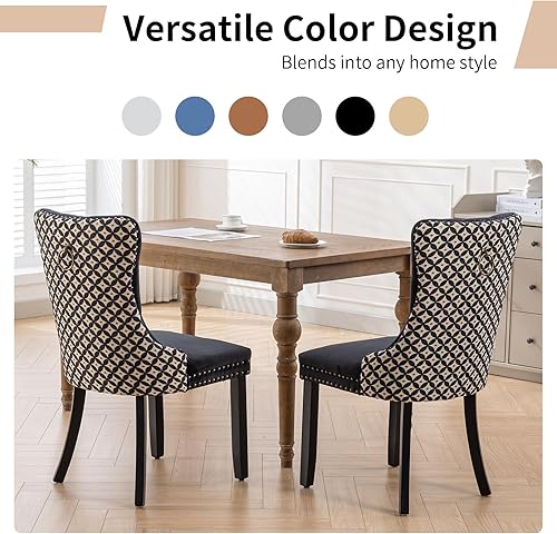 Vista 116 de Juego de 2 sillas de comedor modernas, sillas de comedor tapizadas acolchadas con patas de madera maciza, silla de cocina de tela de lino beige, 01