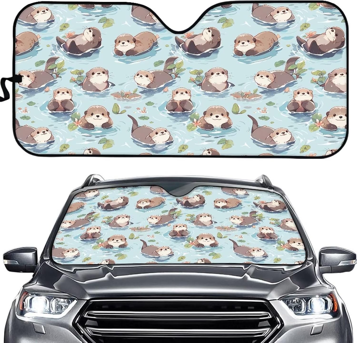 FOR U DESIGNS Auto Front Windshield Sun Shade Keep Car Interior Cool UV Rays and Sun Heat Protection Sea Otter Print Car Sunshade