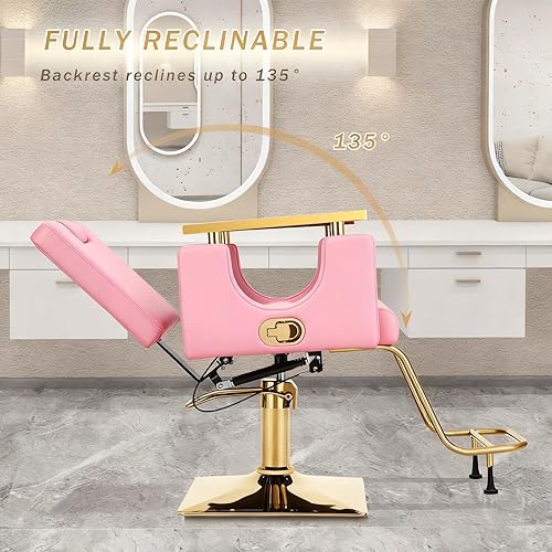 Miniatura 38 de Silla de peluquería resistente, silla reclinable giratoria de 360° para estilista, silla de peluquería hidráulica ajustable en altura con reposapiés
