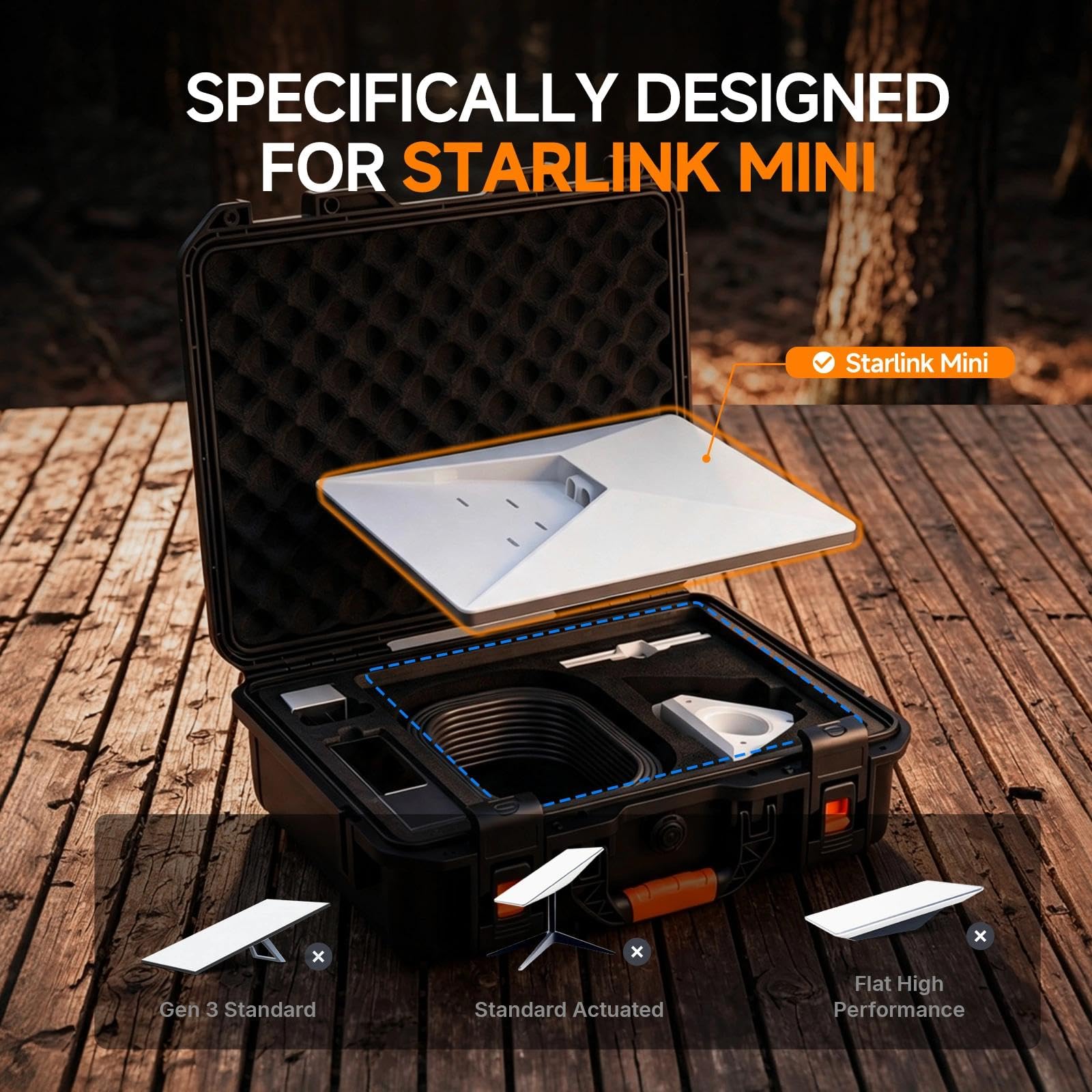 Starlink - Mini custodia da trasporto con vano batteria integrato, guscio rigido impermeabile IP67 con schiuma su misura per Starlink Mini, supporto, adattatore, alimentatore e cavi, ideale per uso