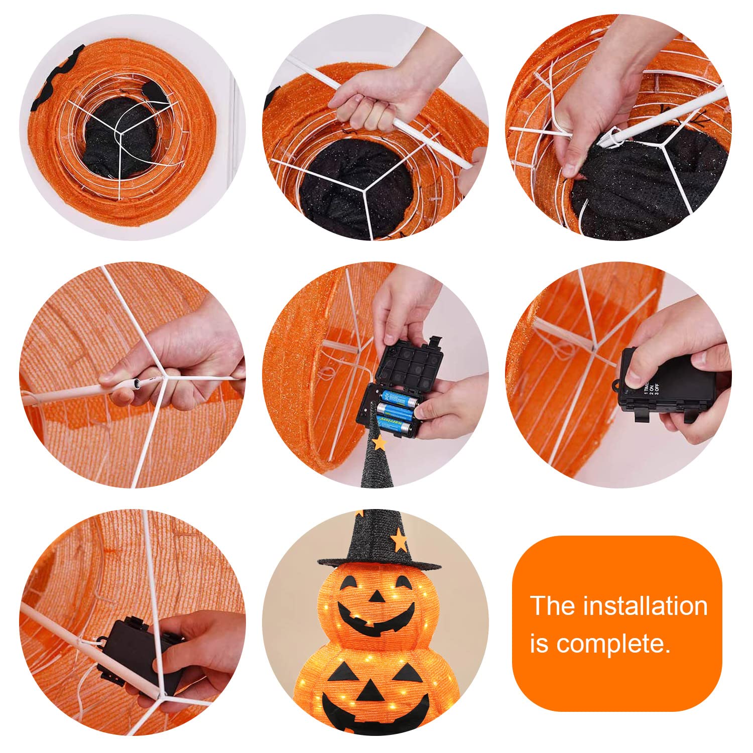 Halloween Kürbis Dekorationen, Lichter mit 50 LED-Lichtern, Faltbarer Kürbis mit Hexenhut-Lichtern, Dekorationen für den Innen- und Außenbereich, Hof, Urlaub, Gartendekoration (85cm)
