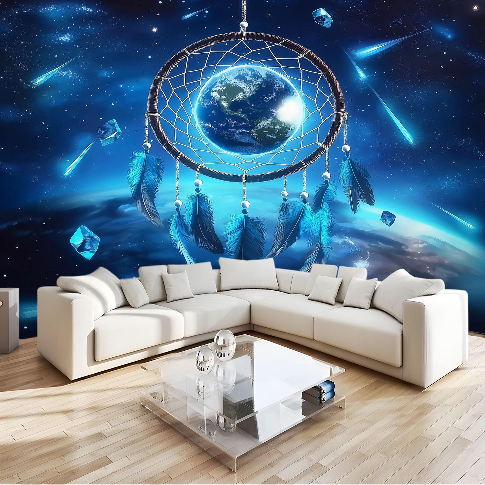 350 x 256 cm, fototapeta z włókniny, na wymiar, ziemia, pióra, niebieska, fotorealistyczny, druk HD, tapeta na fizelinie, tapeta z motywem, dekoracja ścienna, tapeta ścienna, dekoracja ścienna, tapeta