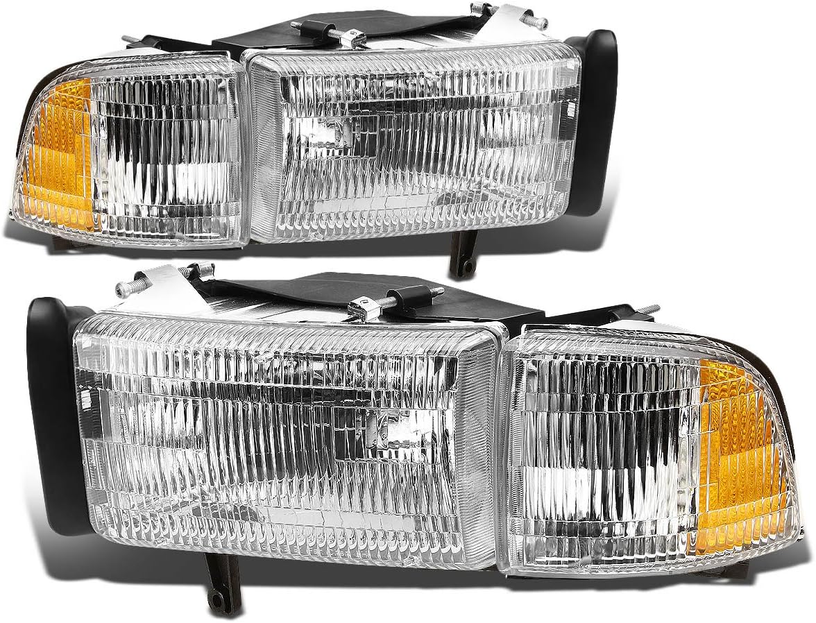 DNA Motoring HL-OEM-DR94-4P OE Style Headlights+Corner Lights Compatible with 94-02 Ram