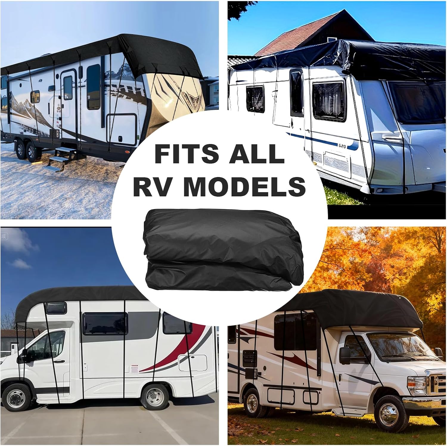 RV Roof Cover Fit 37-40ft, Universal Fit RV Cover, Oxford Cloth Waterproof & UV Resistant for RVs, Class A/B/C Motorhomes, Popup & Truck Campers, Travel Trailers(Black, 12.5m*3m | 41ft*10ft)