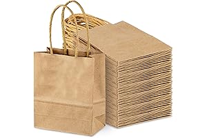 SPERPAND 50Pcs Kraft Paper Bags Mini Size - 6.5" Small Brown Candy Bags with Handles