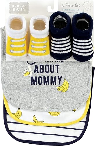 Miniatura 2 de Hudson Baby Conjunto unisex de babero y calcetines de algodón para bebé plátanos talla única