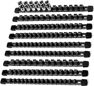 Reniteco Socket Organizer Drive ABS Tools - Black Socket Holder, Premium Quality 9 Pieces Socket Holders Kit 1/4-Inch x 48 Clips, 3/8-Inch x 45 Clips, 1/2-Inch x 36 Clips,9PC,Black)