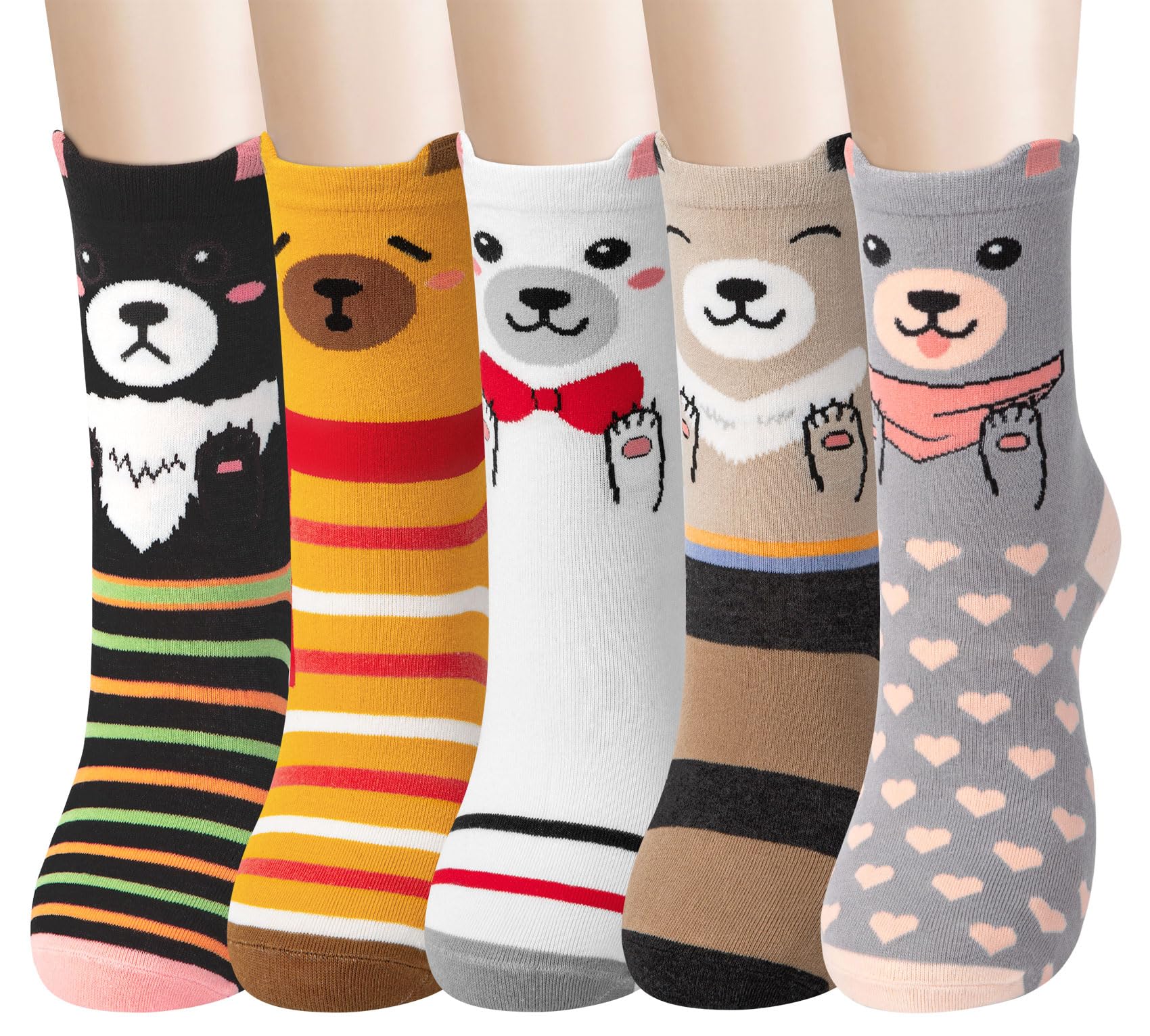 Chalier Cozy 5 Paar Damen Socken Hunde Katzen Motiven Tiere Socken Lustige Baumwolle Crew Socken Geschenk Einheitsgröße