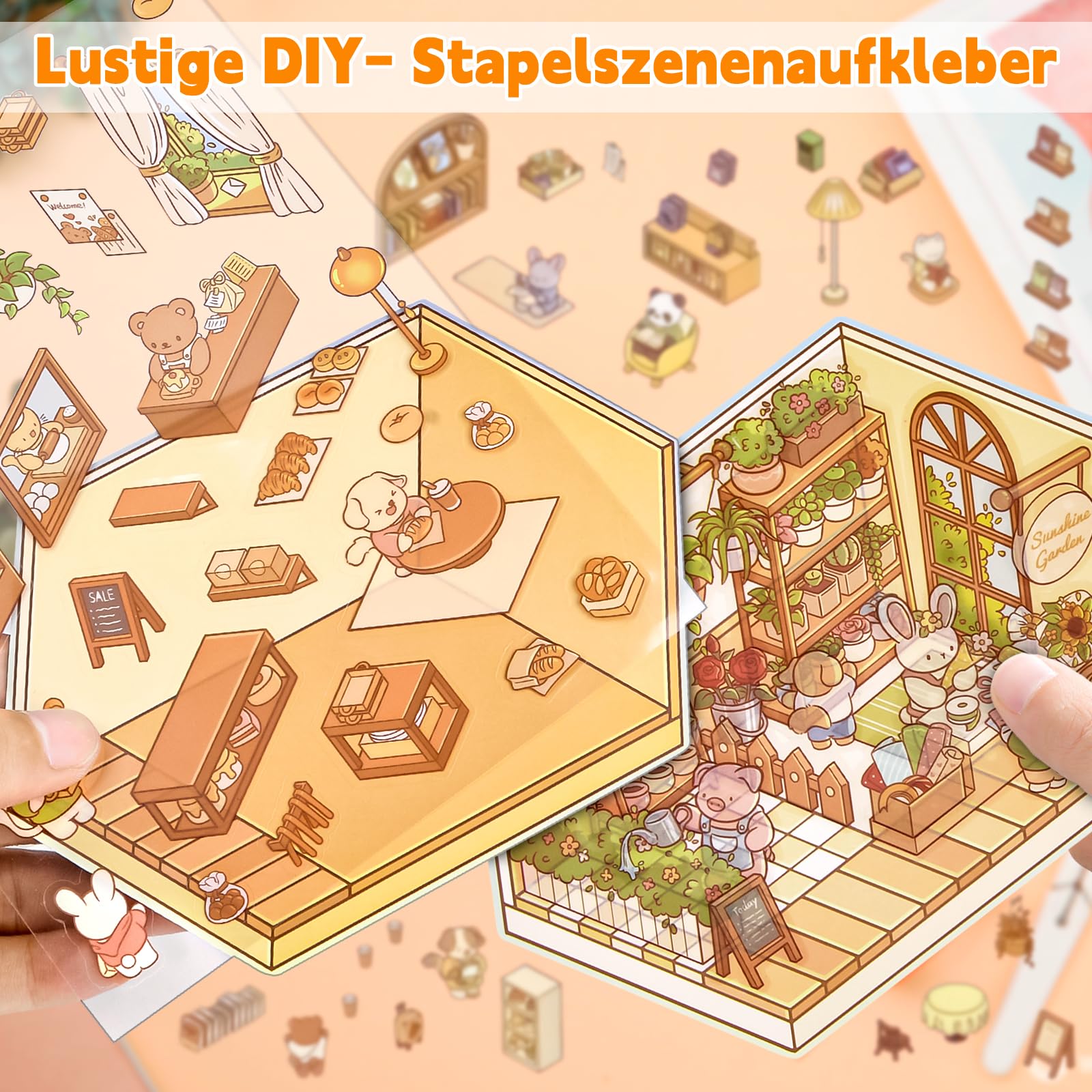 Lot De 4 Autocollants 3D à Faire Soi-même - Scènes Miniatures (supermarché, Boulangerie, Etc.) - Avec Pince à épiler - Activité Créative Pour Enfants Et Adultes