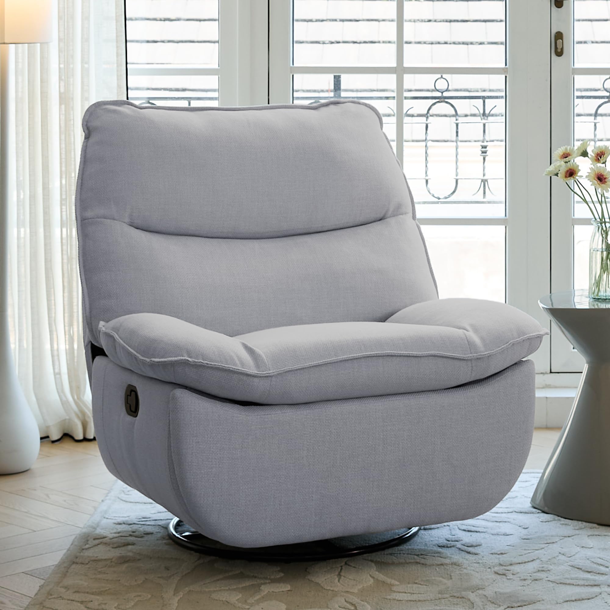 FLEXISPOTXRC7 Swivel Rocker Recliner Chair for Adults, Oversized 360° Swivel Recliner Chair, Certified Linen, Award-Winning Design, Side Pocket, Gaming Sofa for Living Room Bedroom Nursery, Gray