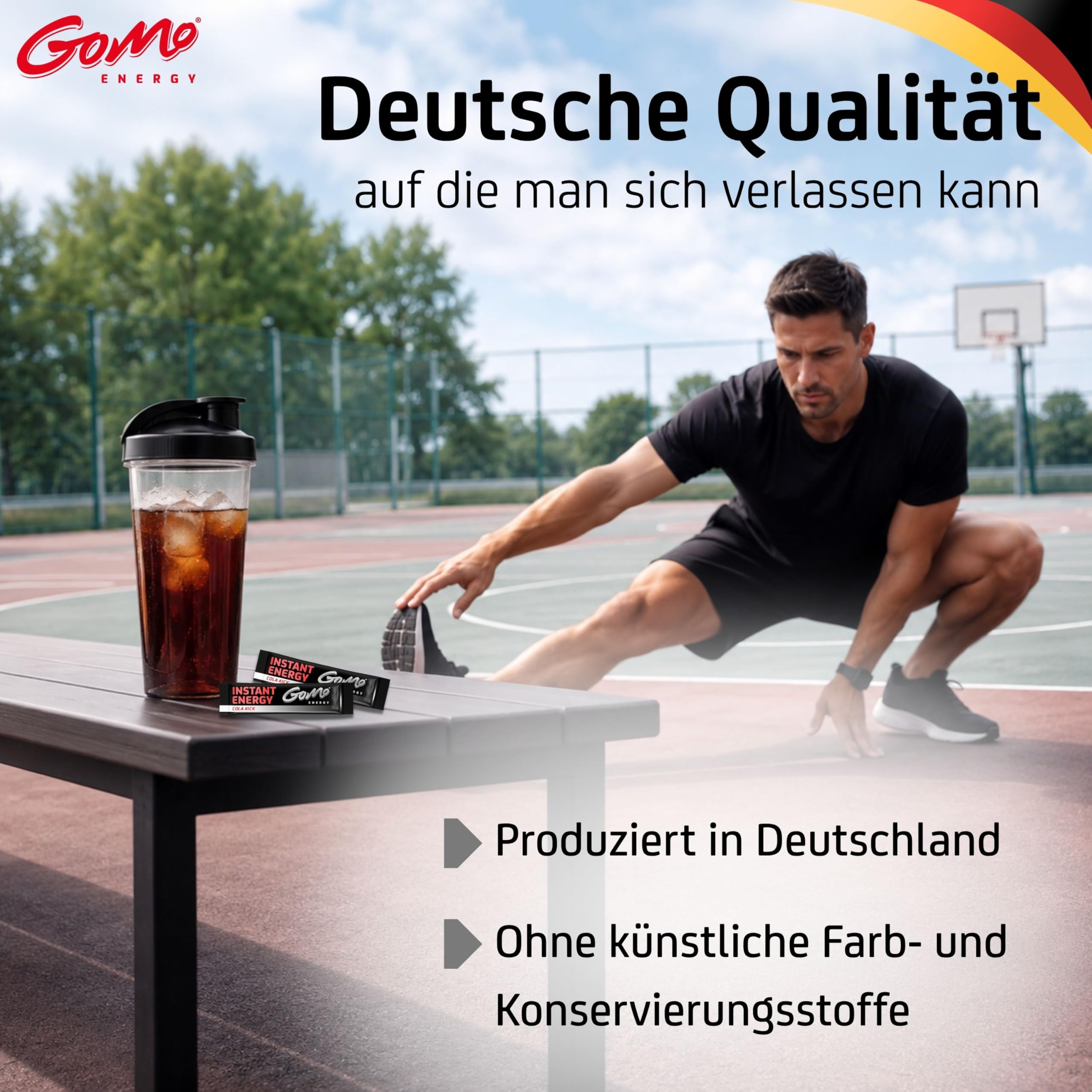 GoMo ENERGY – Instant Energy Getränkepulver Cola Zero für Wachheit, Ausdauer & Konzentration – superstarker, zuckerfreier Instant Energy Drink mit Koffein, B-Vitaminen & Taurin (100 Stk)