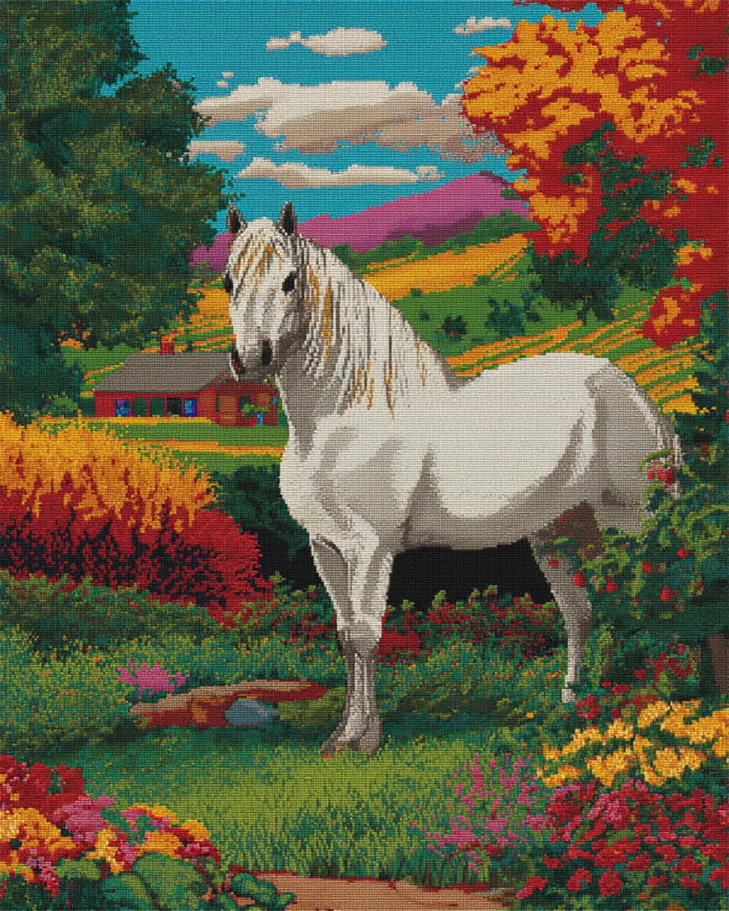 RKFLGEW DIY Bead Embroidery Kit Horses and Scenery 50x70cm